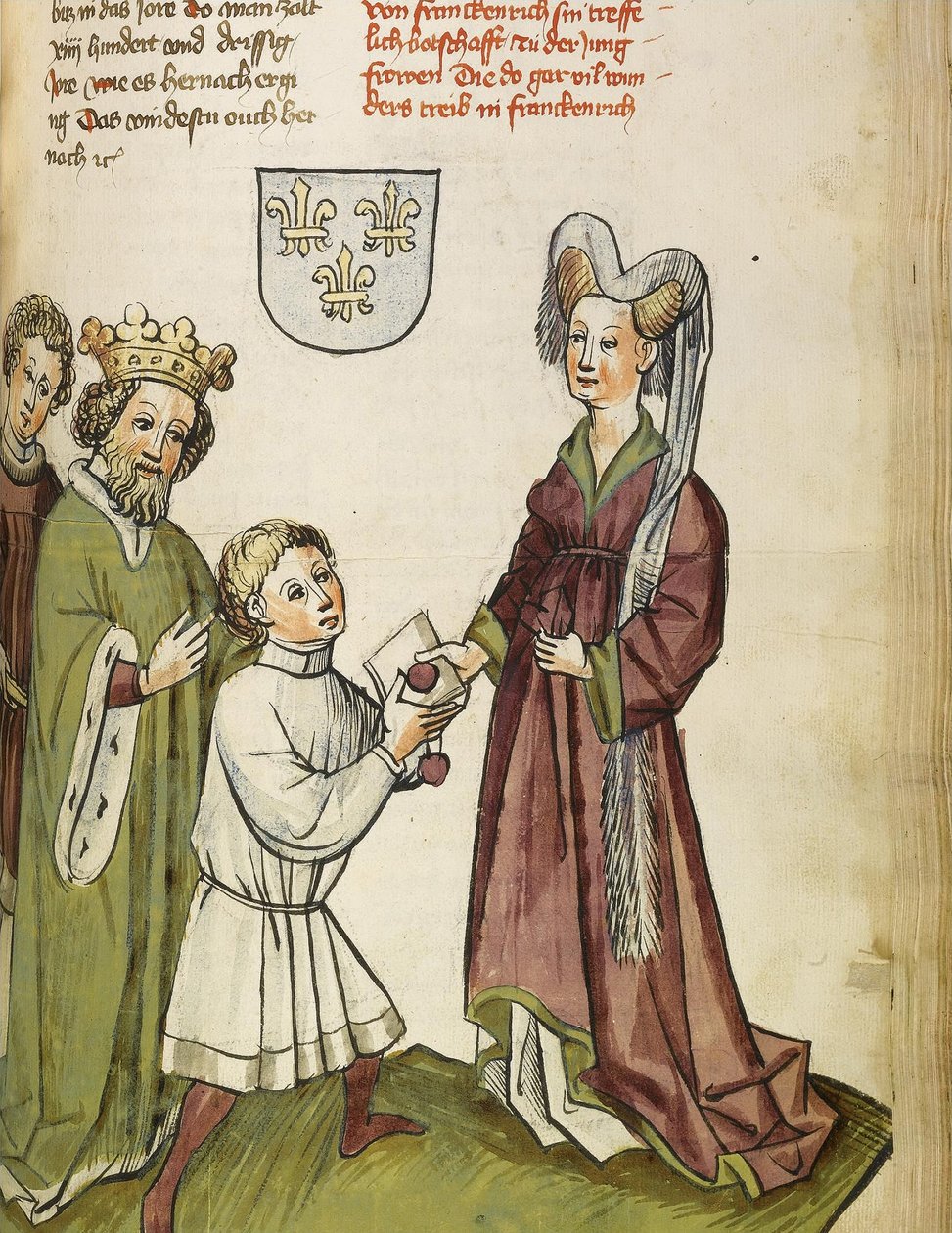 Císař Zikmund před Johankou z Arku Od: Život a doba císaře Zikmunda Eberhard Windeck, c. 1450 od Diebold, Lauber