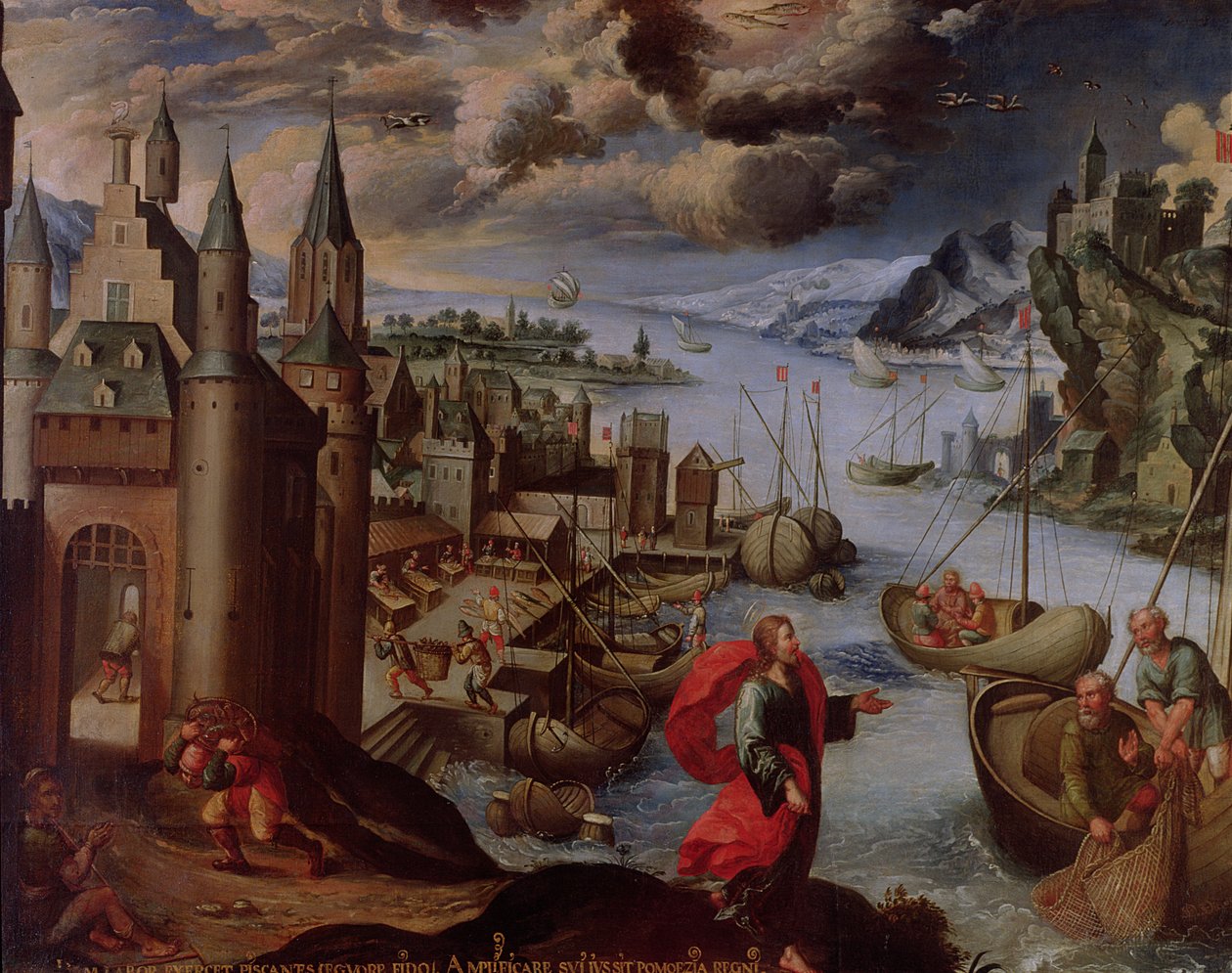 Kristus volá svatého Petra a svatého Ondřeje, ze série znamení zvěrokruhu, 1681 od Diego Quispe Tito