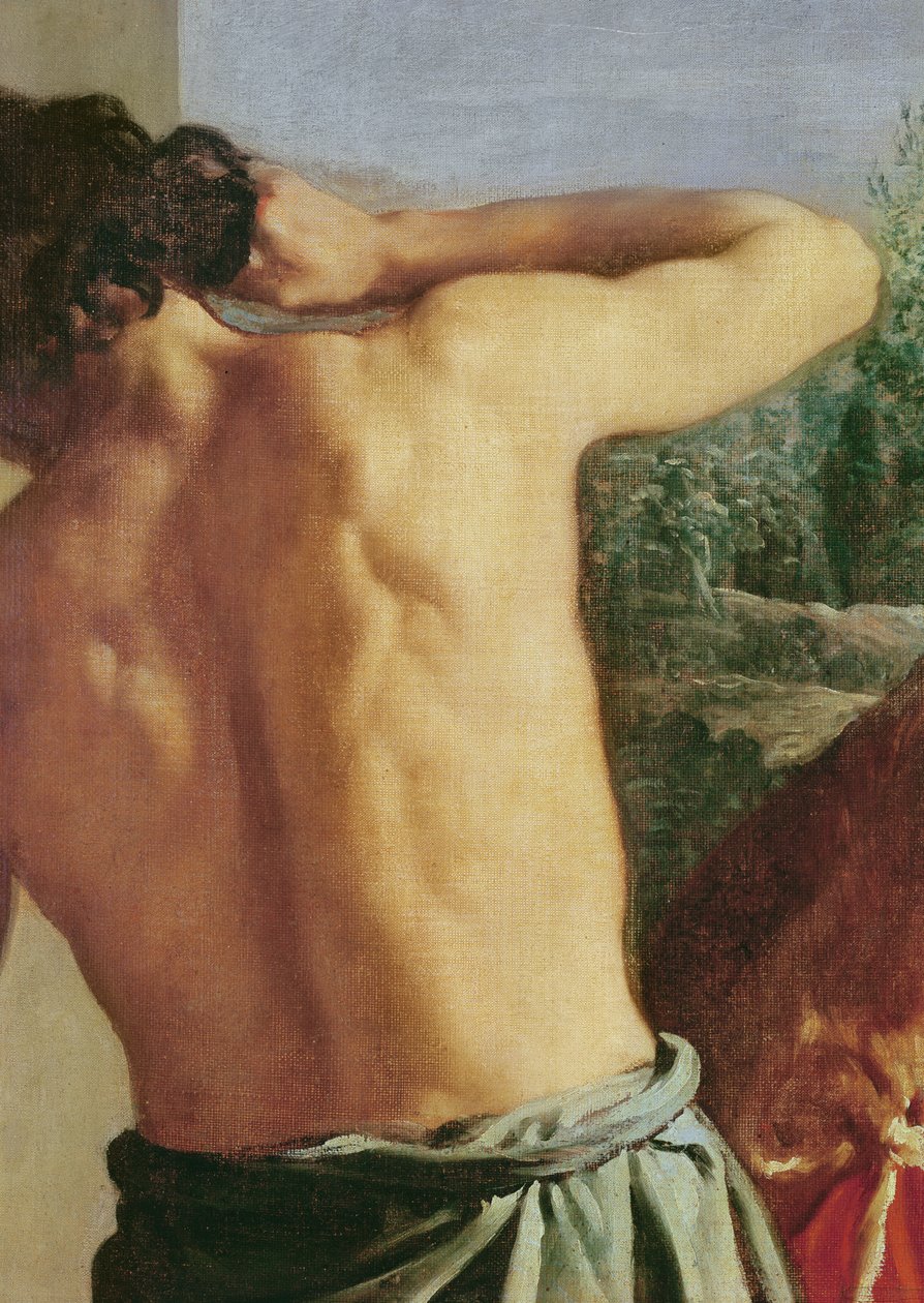 Josephův krvavý kabát přinesený Jacobovi, detail sluhy na levé straně, 1630 (detail 55705) od Diego Velázquez