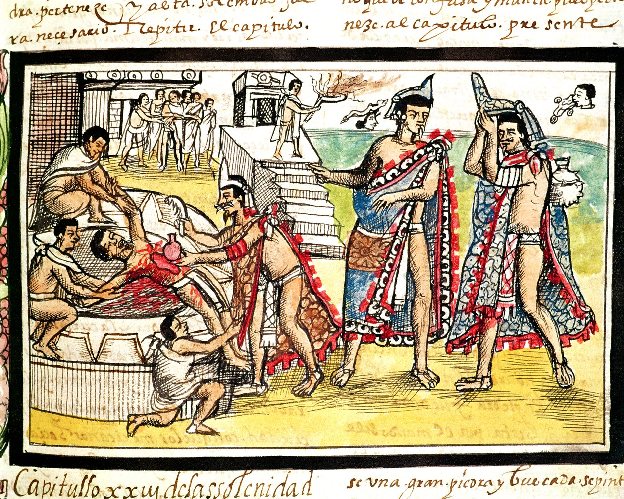 Fol.70v Human Sacrifice, Codex Duranista 1579 (vellum) od Diego Duran