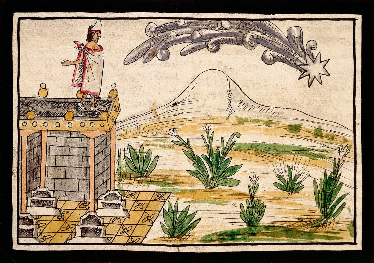 Montezuma pozoruje kometu, miniatura z Dějiny Indie od Diega Durana (1537-1588) od Diego Duran