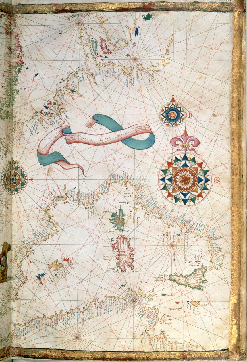 Korsika, Sardinie a Sicílie, detail z atlasu světa, 1565 od Diego Homem