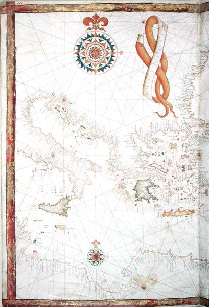 Itálie, Řecko a Kyklady, detail z atlasu světa, 1565 od Diego Homem