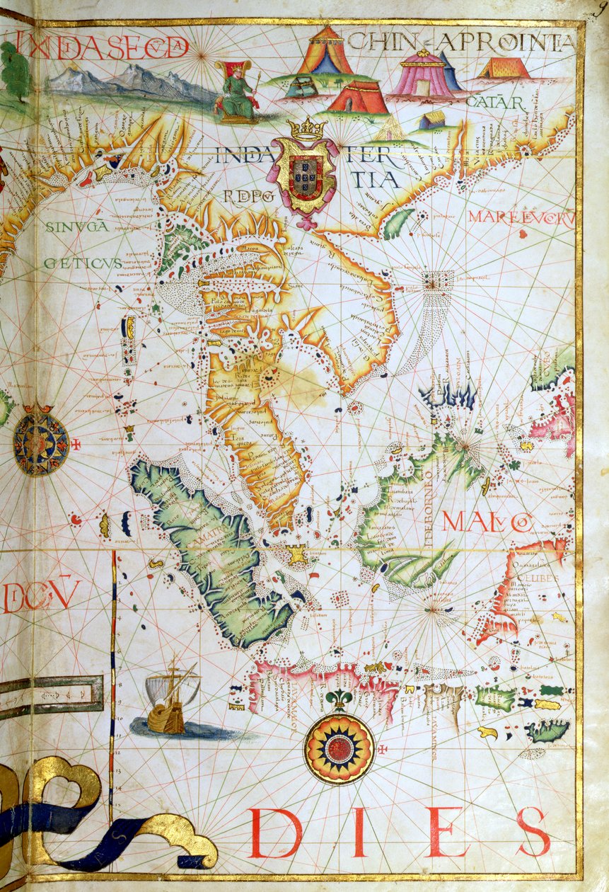 Pevnina jihovýchodní Asie, detail z atlasu světa, 1565 od Diego Homem