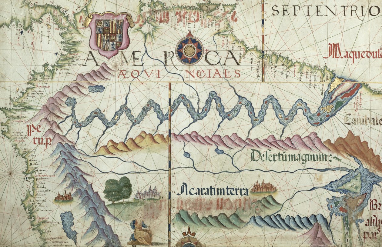 Severní Jižní Amerika, detail z atlasu světa, 1565 od Diego Homem