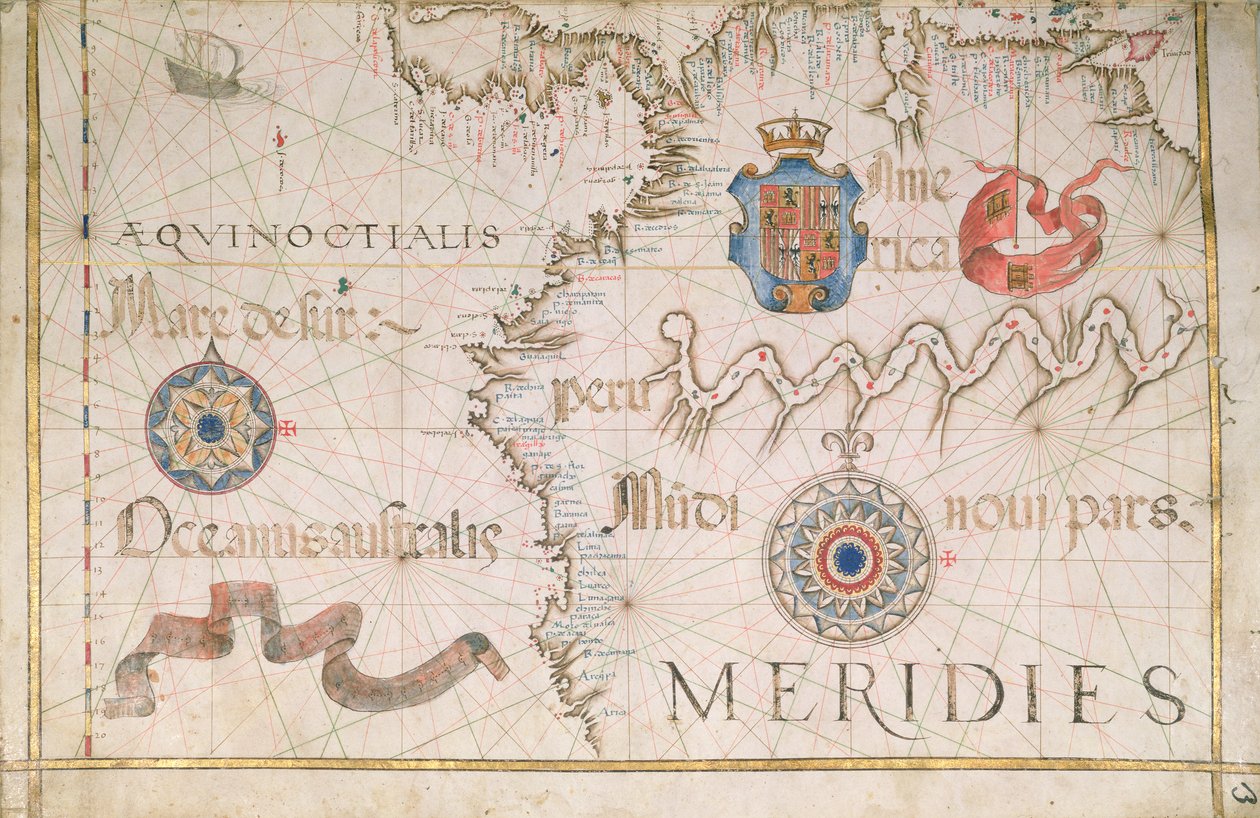 Peru a Amazonie, detail z atlasu světa, 1565 od Diego Homem