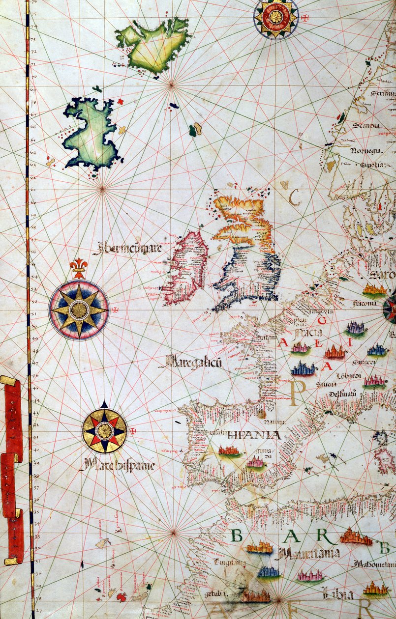 Britské ostrovy, Ibérie a severozápadní Afrika, detail z atlasu světa, 1565 od Diego Homem
