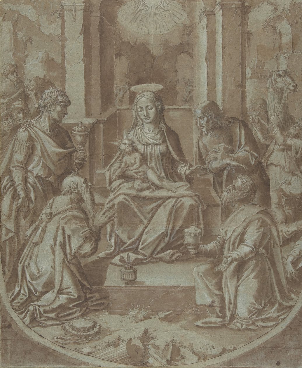 Klanění tří králů Kreslený film pro výšivku, 1587-89. od Diego Lopez de Escuriaz.