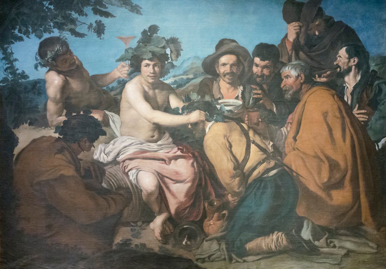 Triumph of Bacchus, neboli pijáci, po Diegu Velazquezovi (tempera na papíře nalepeném na plátně) od Diego Rodriguez de Silva y (after) Velazquez