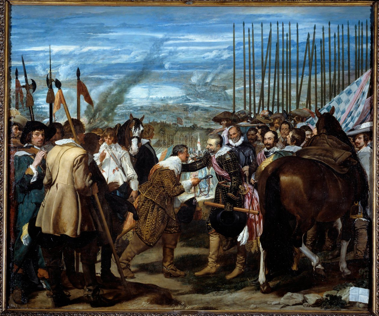Breda se vzdala. Na konci obléhání Bredy (během třicetileté války): 5. června 1625 vyjednal Justin de Nassau (1559-1631) mír s Ambrogiem Spinolou Doriou, markýzem de Los Balbases (1569-1630), během ceremonie kde předal k od Diego Velázquez