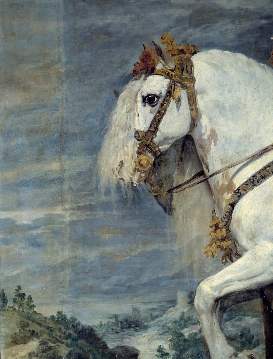 Jezdecký portrét Isabely Francouzské (1602-1644), manželky Filipa IV Španělského v roce 1616 Detail. Obraz Diega Velasqueze (1599-1660) 1635 Ne. 3,01x3,14 m Madrid, Musee du Prado od Diego Velázquez
