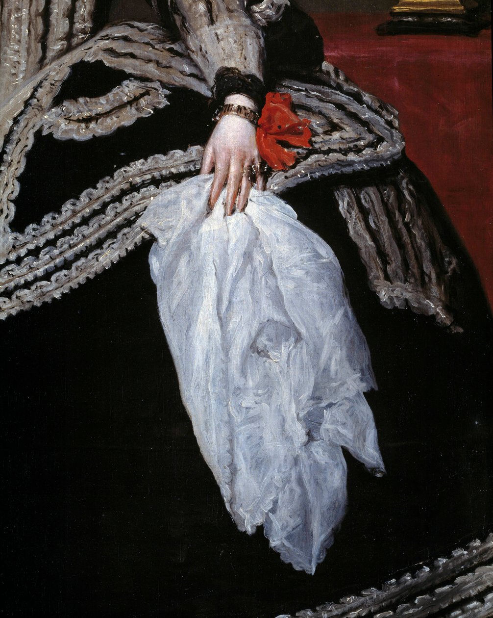 Ruka a šátek Detail portrétu královny Marie Anny (Marianne) Rakouské (1634-1696), manželky Filipa IV.”” Obraz Diega Velasqueze (1599-1660) Madrid 17. století, Prado Museum od Diego Velázquez