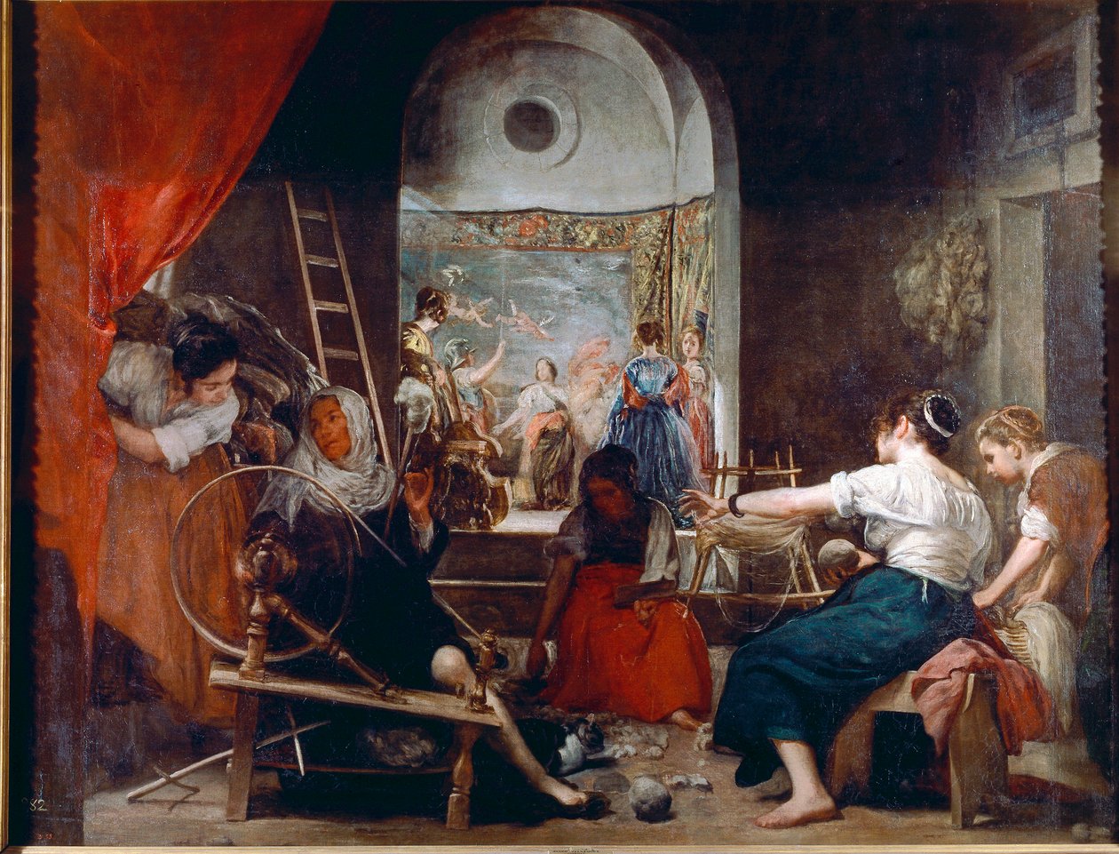Las Hilanderas nebo bajka o Arachné (olej na plátně, kolem roku 1653) od Diego Velázquez