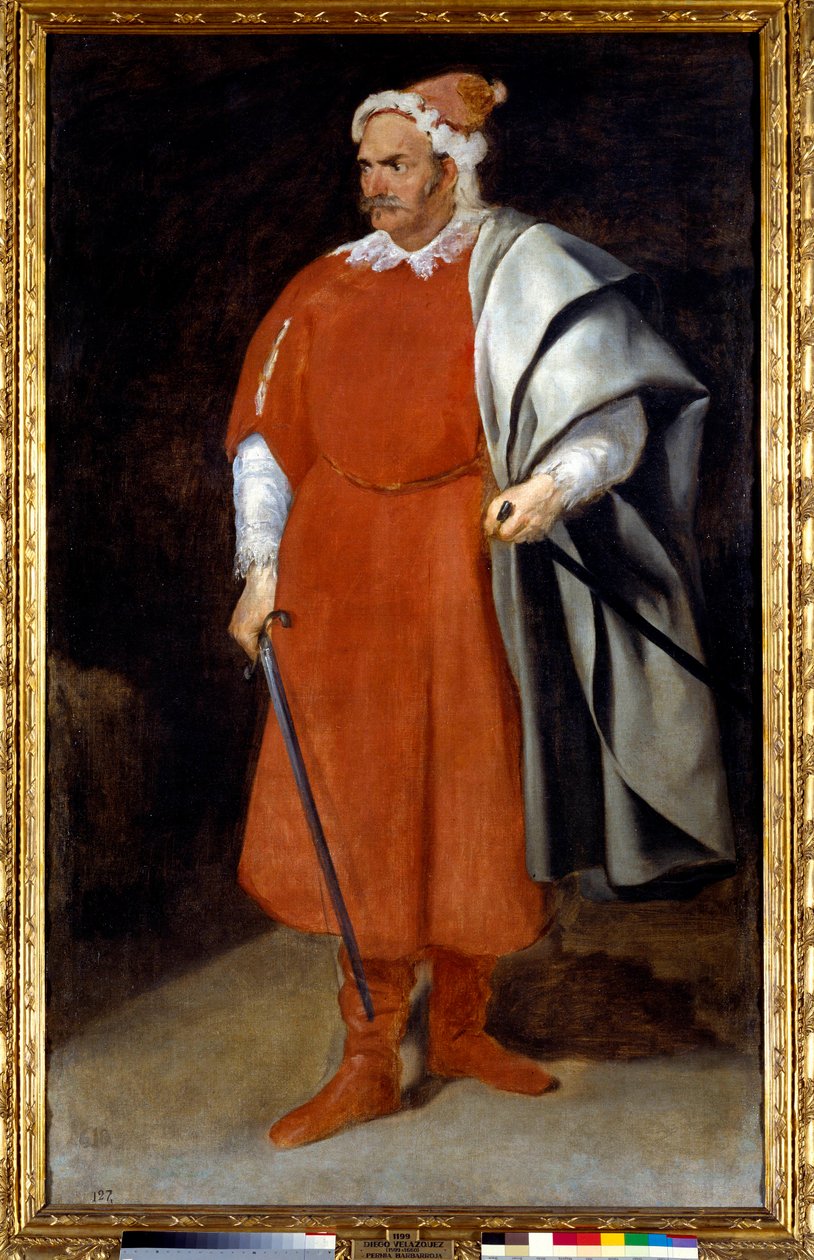 Portrét šaška Cristobala z Castaneda vetu v turečtině (Barbarroja nebo Rudovous, Rudý Brabe). Obraz Diega Rodrigueze de Silva y Velasquez (1599-1660), v.1637-40. Olej na plátně. Rozměr: 1,98 x 1,21 m. Madrid, Musee Du Prado od Diego Velázquez