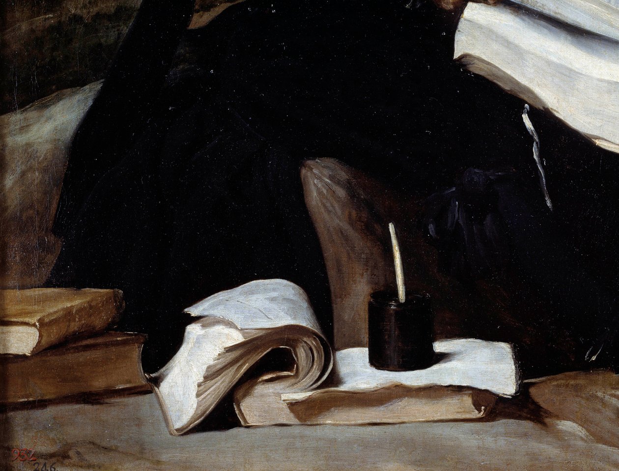 Portrét šaška Diega de Acedo říká bratranec, detail. knihy. Obraz Diega Rodrigueze de Silva y Velasquez (1599-1660) od Diego Velázquez