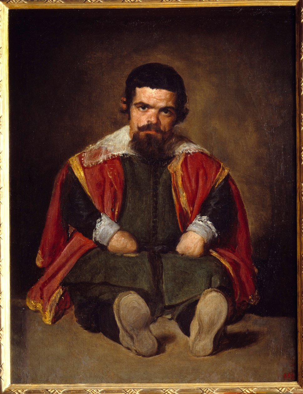 Portrét šaška Sebastiena De Morra Trpaslík sedící u soudu. Obraz Diega Velasqueze (1599-1660) kolem 1645, ne. 1,06x0,81 m Madrid Musee du Prado - Portrét šaška Sebastiena de Morra - Dvorní trpaslík - sedící. Obraz Diega Velazqueze (nebo Ve od Diego Velázquez