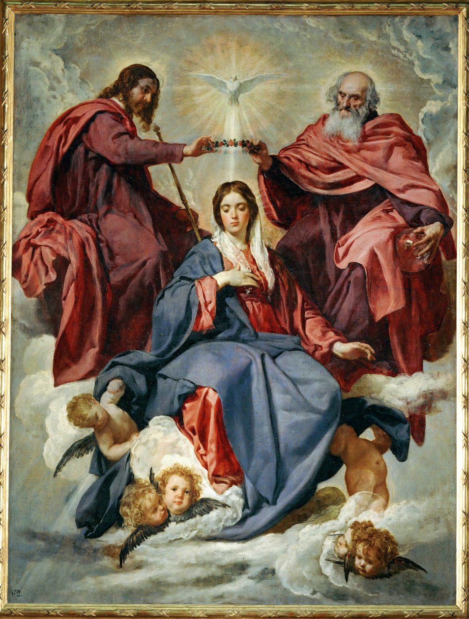Korunovace Panny Marie, obraz namalovaný kolem roku 1641 pro královninu oratoř... (malba na plátně) od Diego Rodriguez de Silva y Velazquez