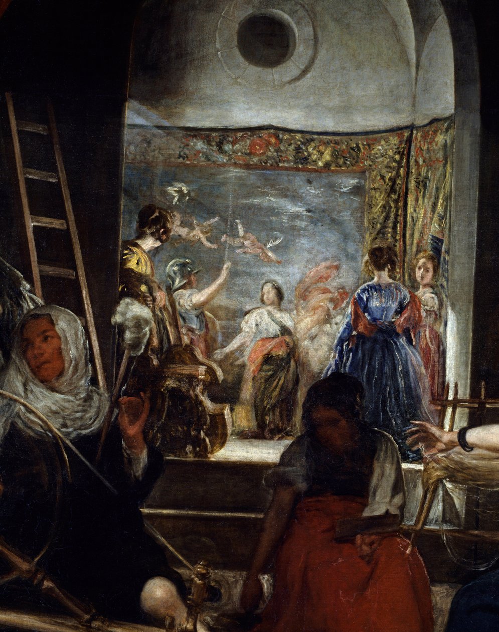 Přadleny nebo bajka o Arachne Detail. Obraz Diega Rodrigueze de Silva y Velasquez (1599-1660), cca 1655-1660, Sun. 2,2x2,89 m Madrid, Musee du Prado od Diego Velázquez