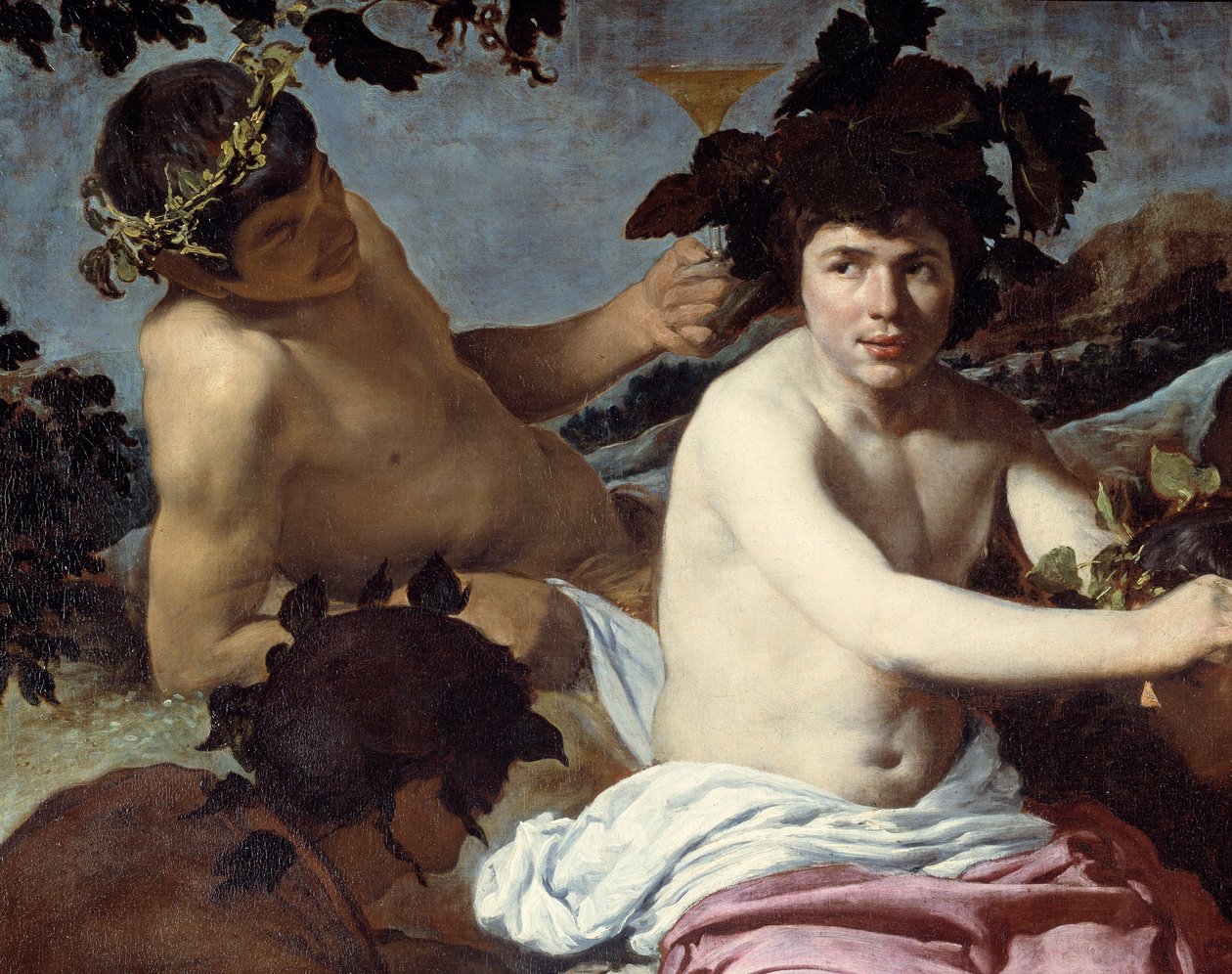 Triumf Bakcha aneb Detail „opilců“. Obraz Diega Rodrigueze de Silva y Velasquez (1599-1660) cca 1639-1642. Ztlumit. 1,65x2,25 m Madrid, muzeum Prado od Diego Velázquez