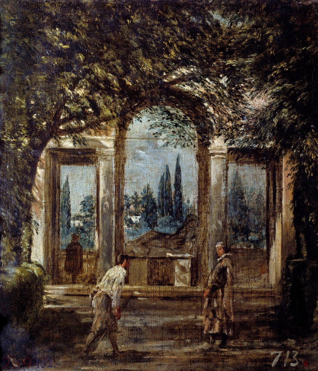 Villa Medicis v Římě, Kleopatřin pavilon nebo „Pavilon Ariane““. Pohled na zahrady Villa Medicis v Římě. Obraz Diega Rodrigueze de Silvy a Velasqueze (1599-1660) od Diego Velázquez