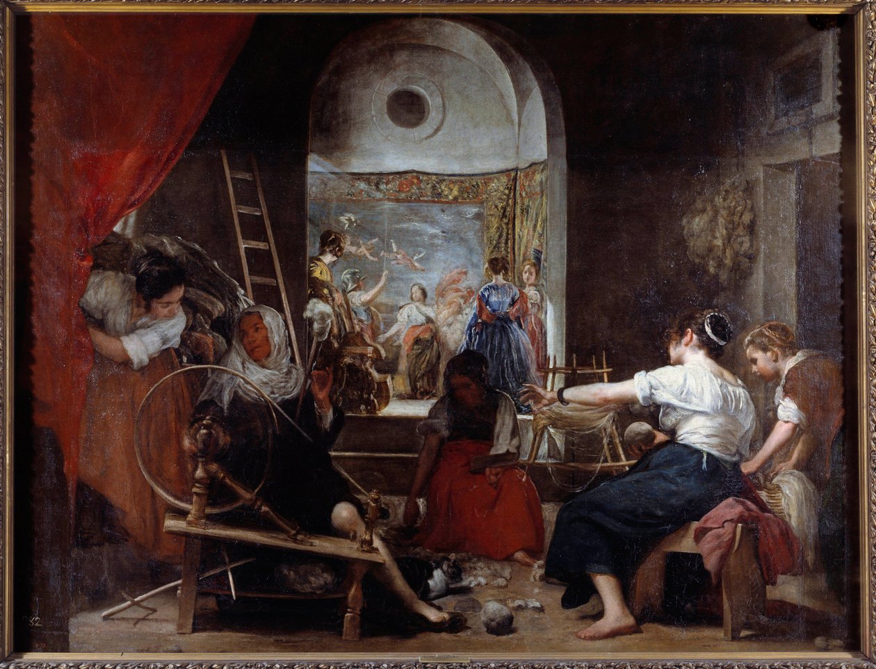 přadleny nebo bajka o malbě Arachne od Diega Rodrigueze de Silva y Velasquez (1599-1660), c. 1653. Ne. 2,2x2,89 m Madrid, Musee du Prado - Přadleny aneb Pohádka o Arachne. Obraz Diega Rodrigueze de Silva y Velazquez (Velasquez od Diego Velázquez