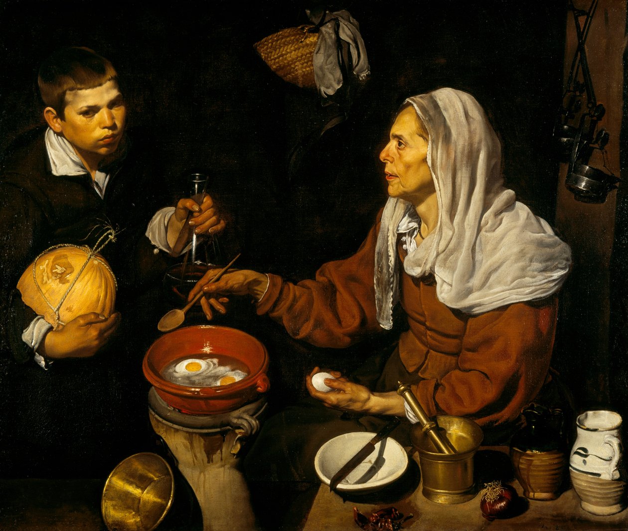 Stará žena vaří vejce od Diego Velázquez