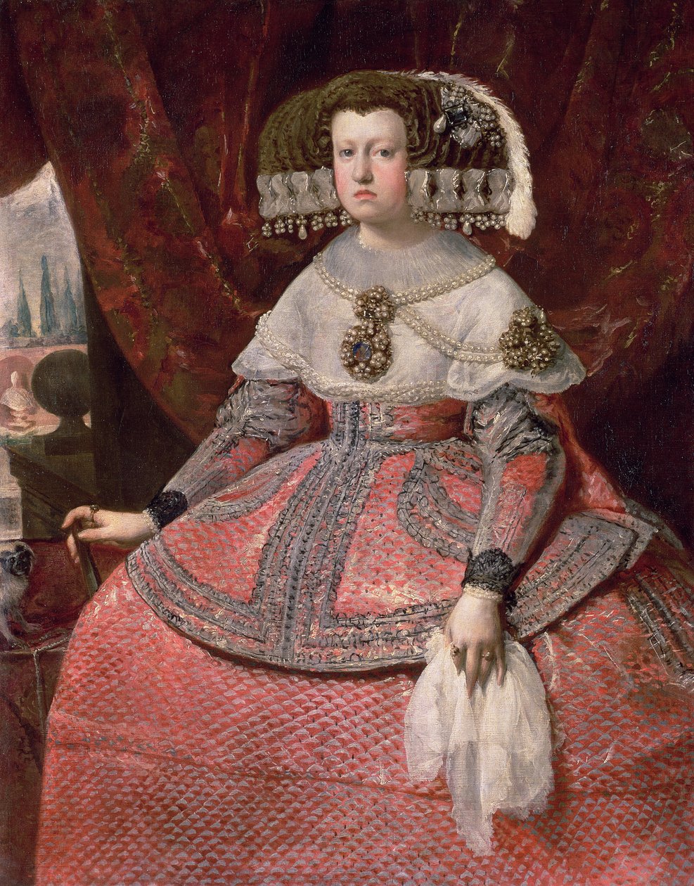 Královna Maria Anna Španělská v červených šatech, 1655-60 od Diego Velázquez