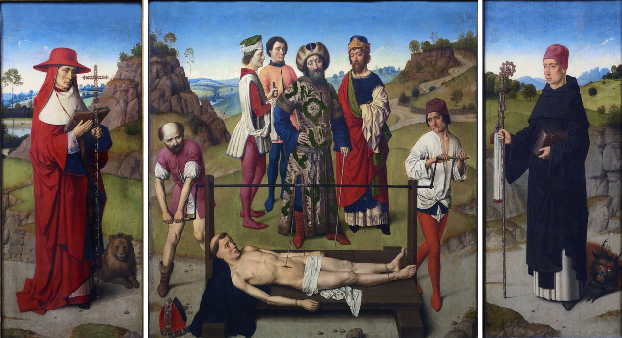 Nizozemsky: Het martyrdom van de Saint Erasmus Tryptich o mučednické smrti svatého Erasma od Dieric Bouts