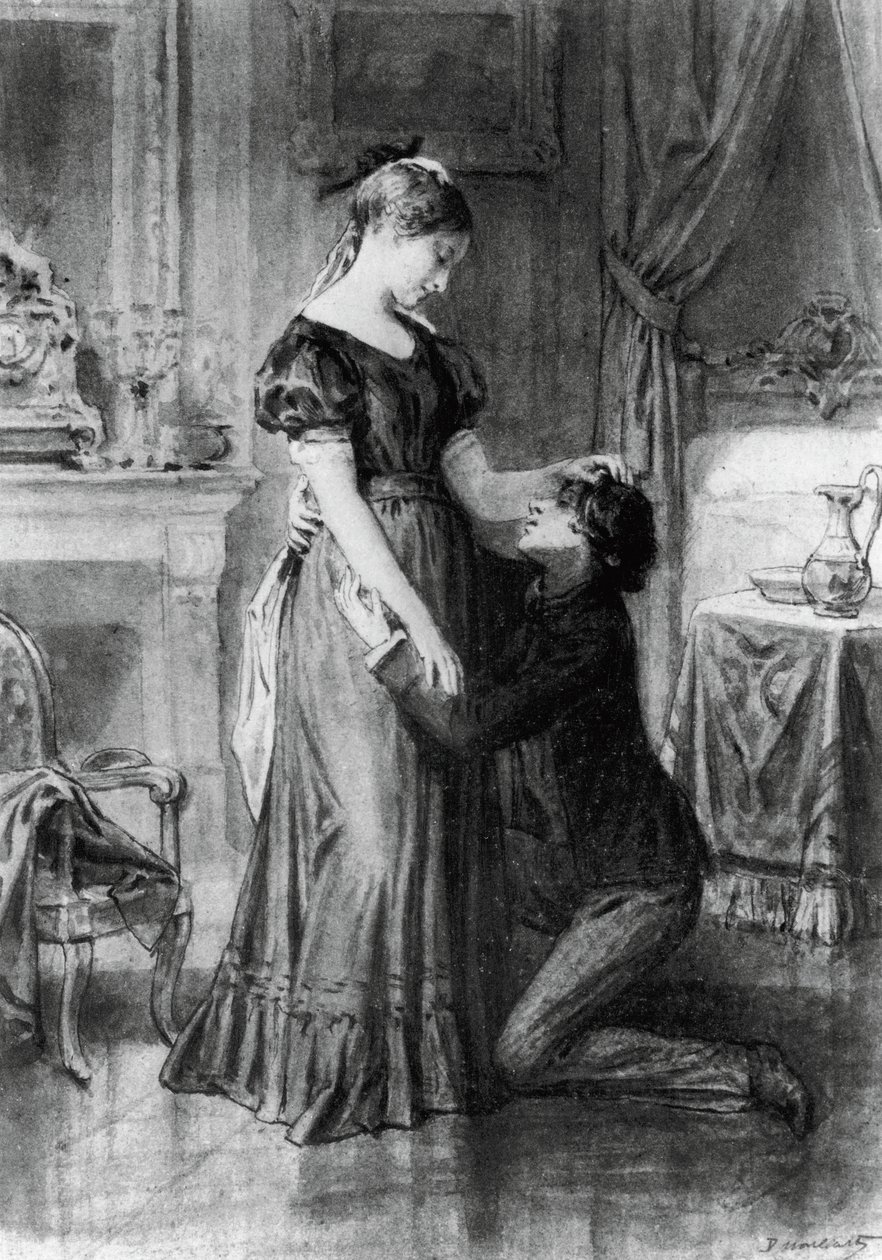 Kuvitus vuosisadan lapsen tunnustuksesta, Alfred de Mussetin (1810-1857) romaani, kaiverrus Diogene Ulyssee Napoleon Maillartin (1840-1926) piirtämänä od Diogene Ulysse Napoleon Maillart