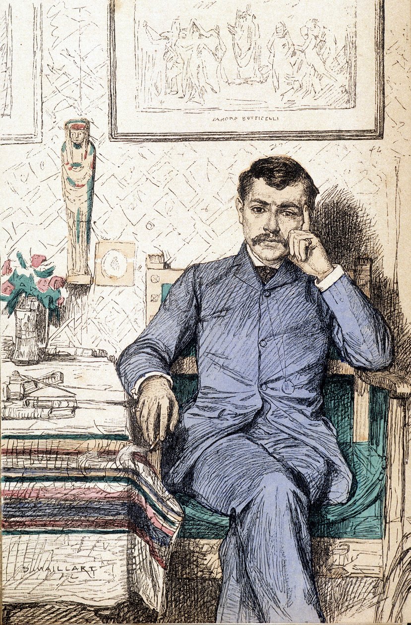 Portrét Paula Bourgeta, francouzského romanopisce (1852-1935) (rytina) od Diogene Ulysse Napoleon Maillart
