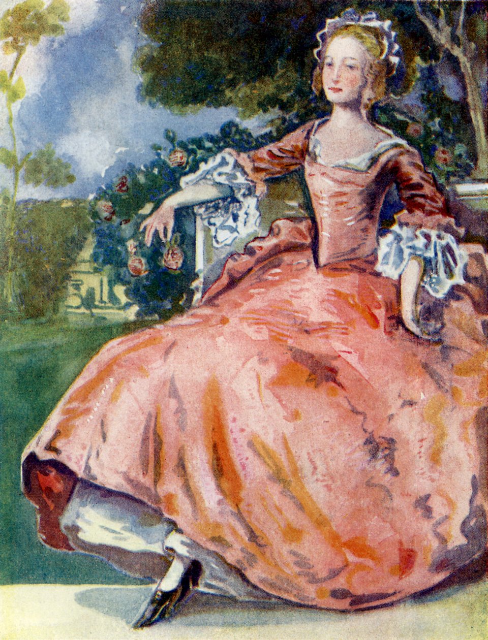 Dámský kostým za vlády Jiřího I. (1714-1727) od Dion Clayton Calthrop