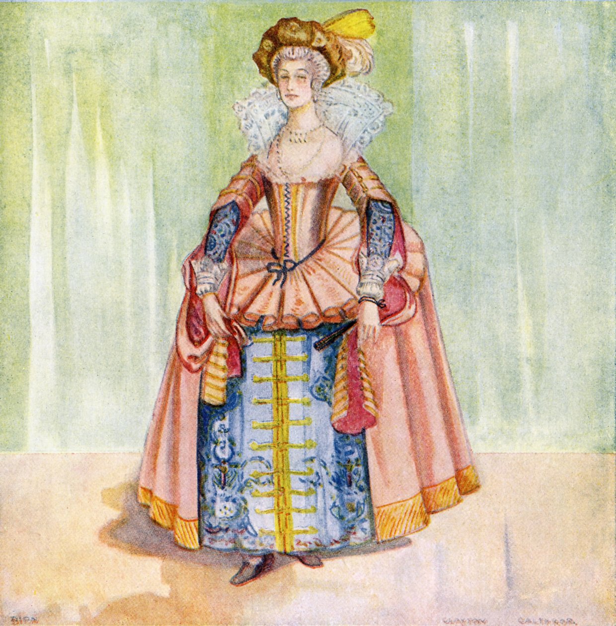 Dámský kostým za vlády Jakuba I. (1603-1625) od Dion Clayton Calthrop