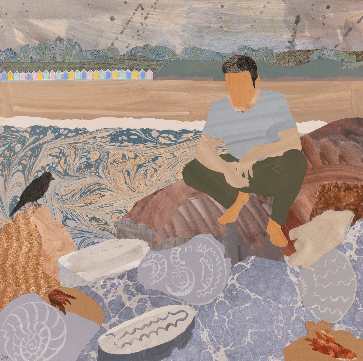 Plážové chaty a zkameněliny (koláž) od Dione Verulam