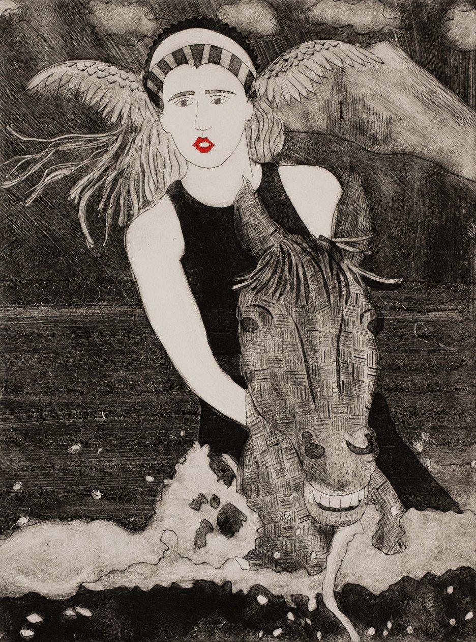 Brunnhilda a Grane, Wagnerův Prstenový cyklus, 2024 (koláž) od Dione Verulam