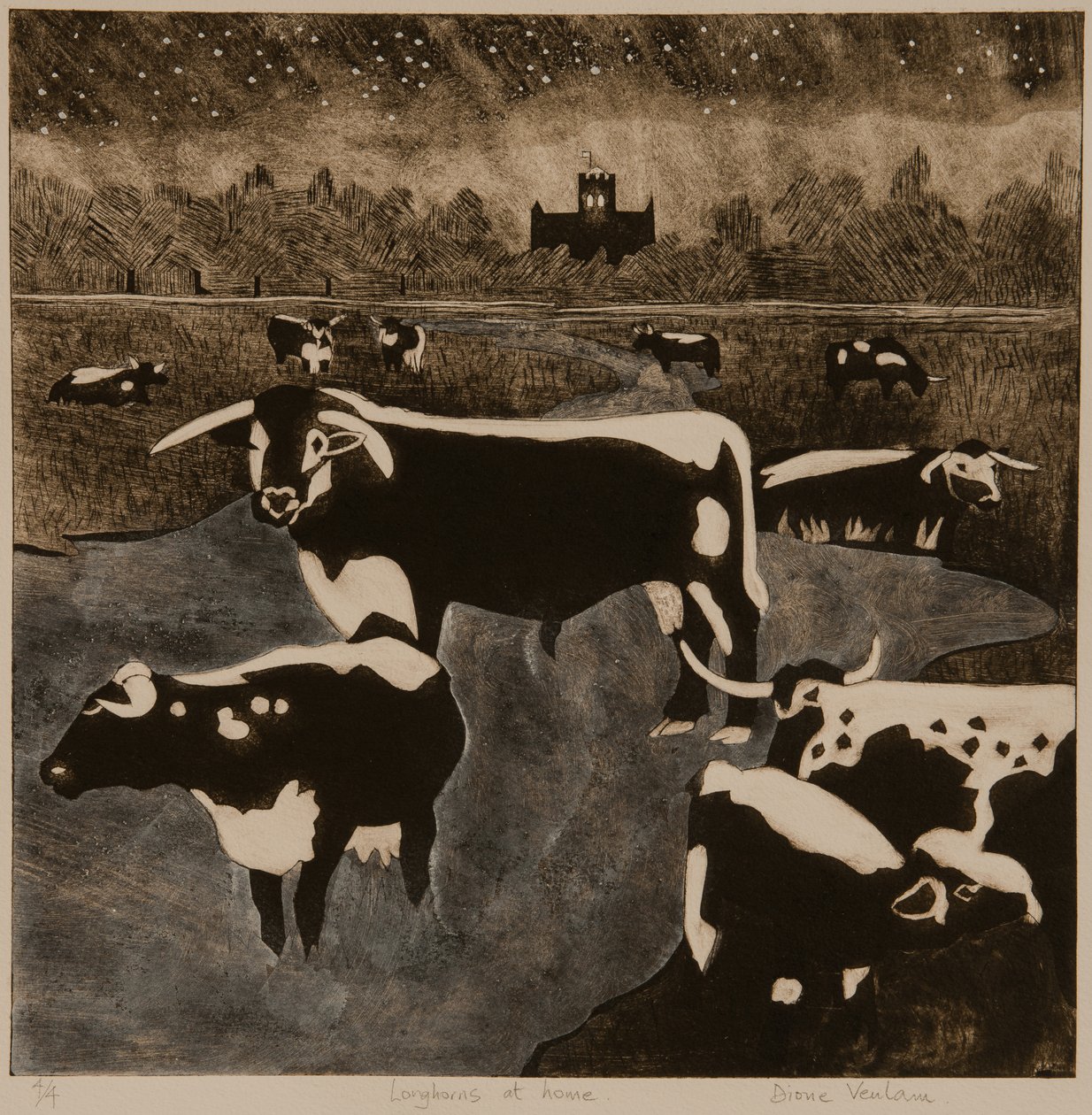 Longhorns at Home, 2017 (koláž) od Dione Verulam