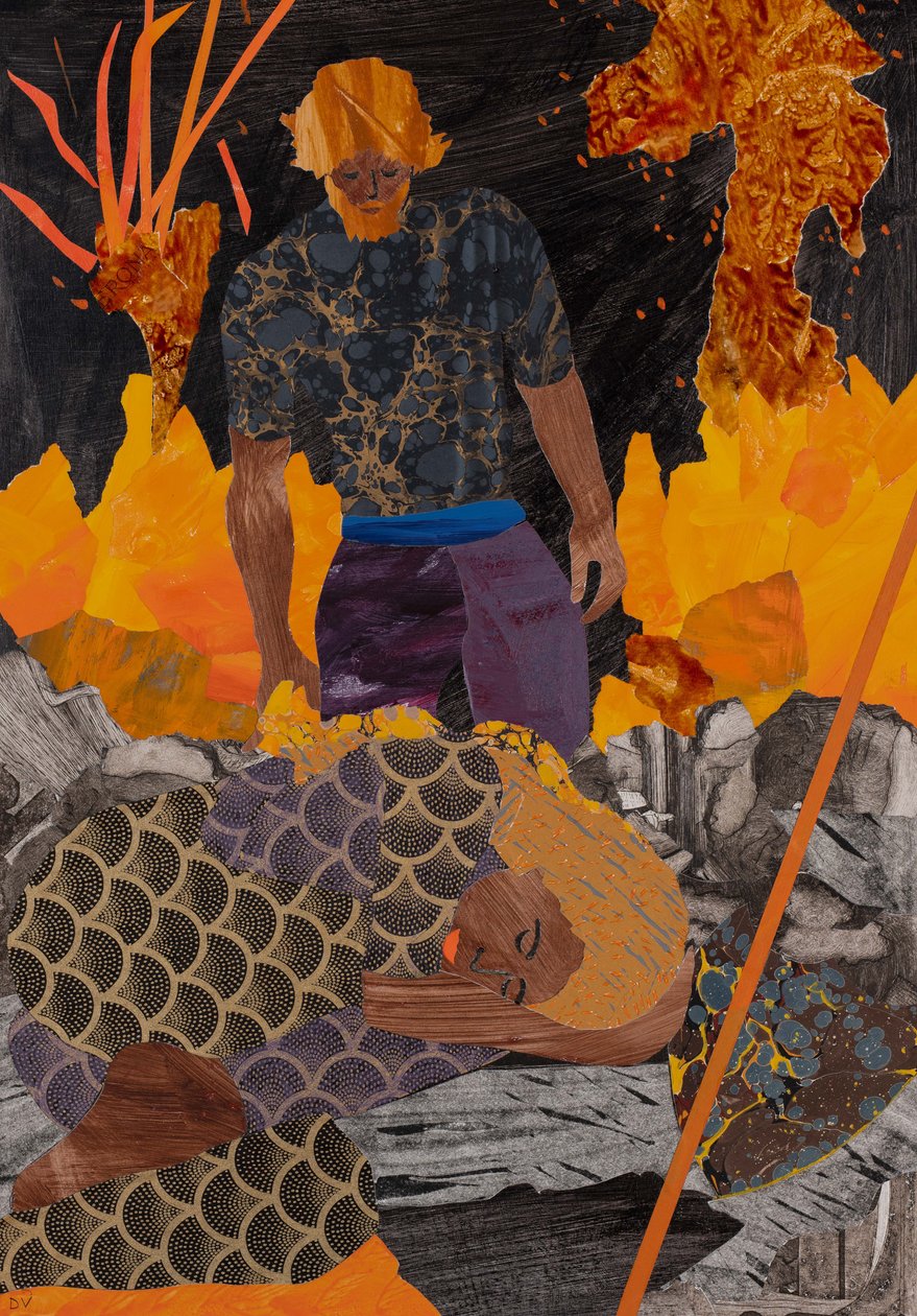 Siegfried najde Brunnhildu, Wagnerův Prstenový cyklus, 2024 (koláž) od Dione Verulam