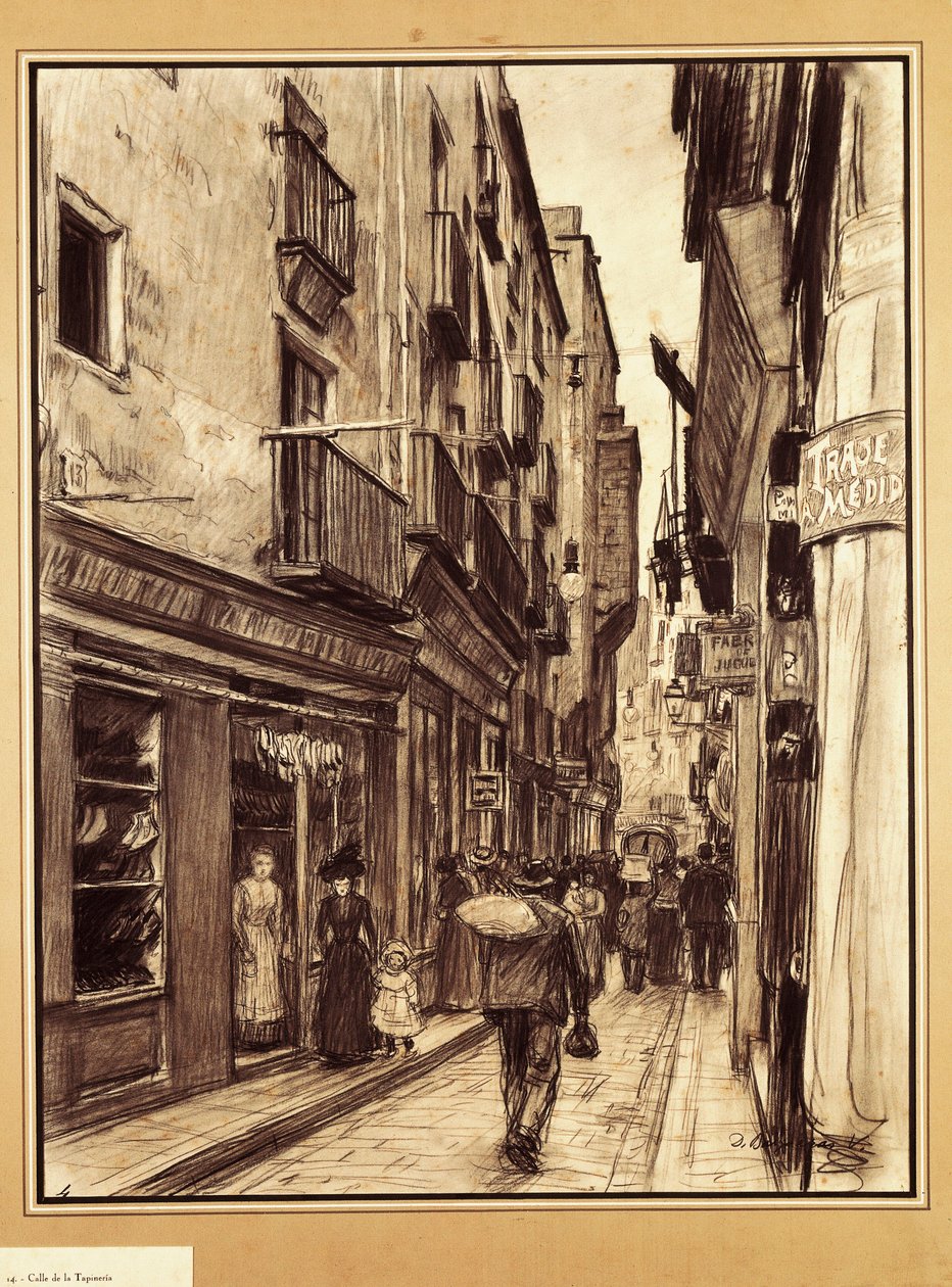 Ulice Tapineria, Barcelona (kresba) od Dionisio Baixeras Verdaguer