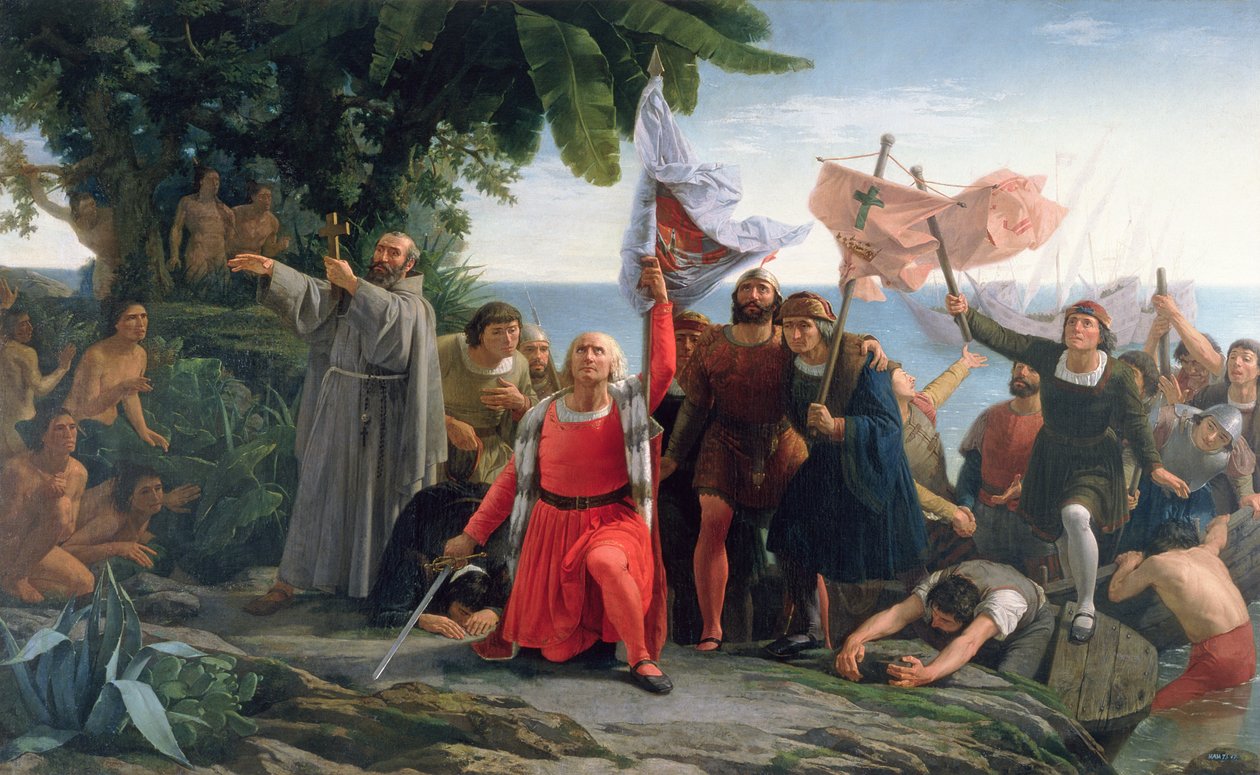 První přistání Kryštofa Kolumba (1450-1506) v Americe, 1862 od Dioscoro Teofilo Puebla Tolin