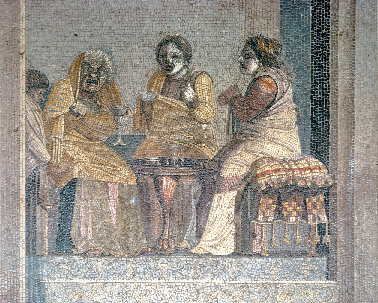 Římská mozaika scény ze hry s maskovanými herci, Villa of Cicero, Pompeje, c2. století před naším letopočtem od Dioscurides of Samos