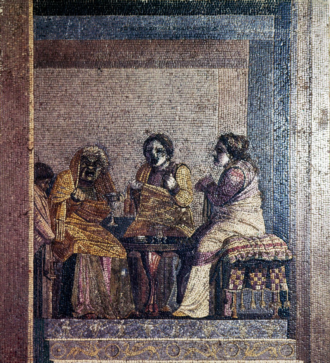 Římská mozaika scény ze hry s maskovanými herci, Villa of Cicero, Pompeje, c2. století před naším letopočtem od Dioscurides of Samos
