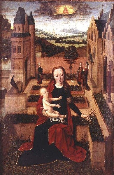 Madonna a dítě sedí na zdi od Dirck (circle of) Bouts