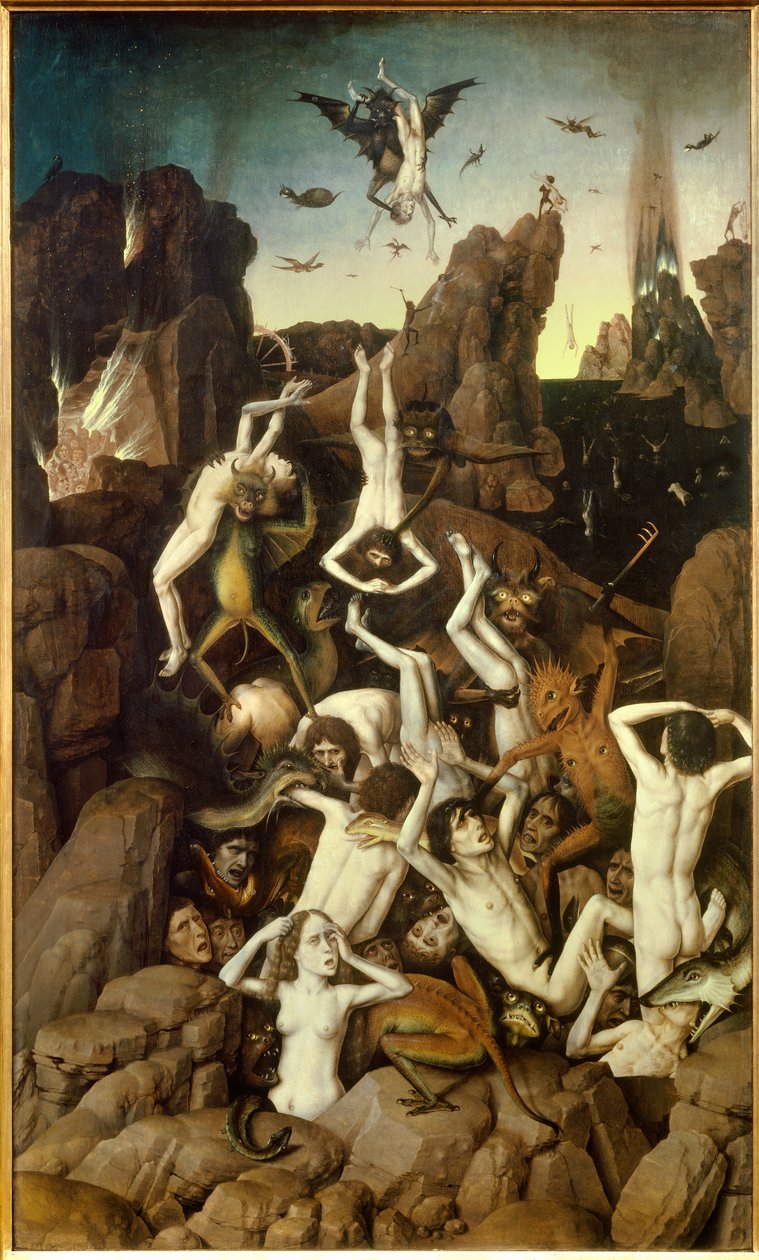 Peklo. Pád reprimátorů. Obraz Dircka (Dieric, Dirk) Bends the Old (starší) (1410-1475) Ec. Hol. od Dirck Bouts
