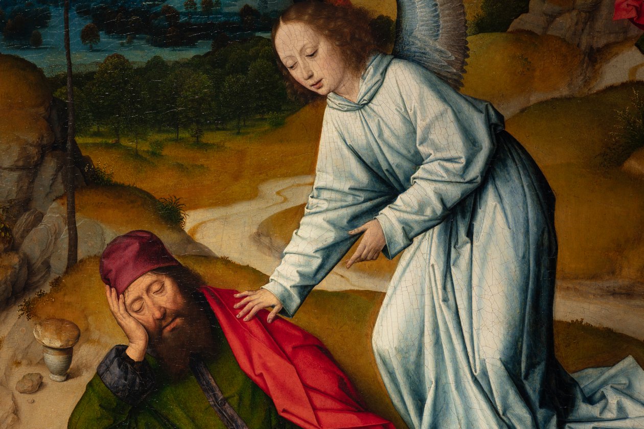Farní kostel (Parochiekerk Sint-Pieter). Malování. Poslední večeře. Dirk Bouts. 1464-1468. Detail. Pravý panel. od Dirck Bouts