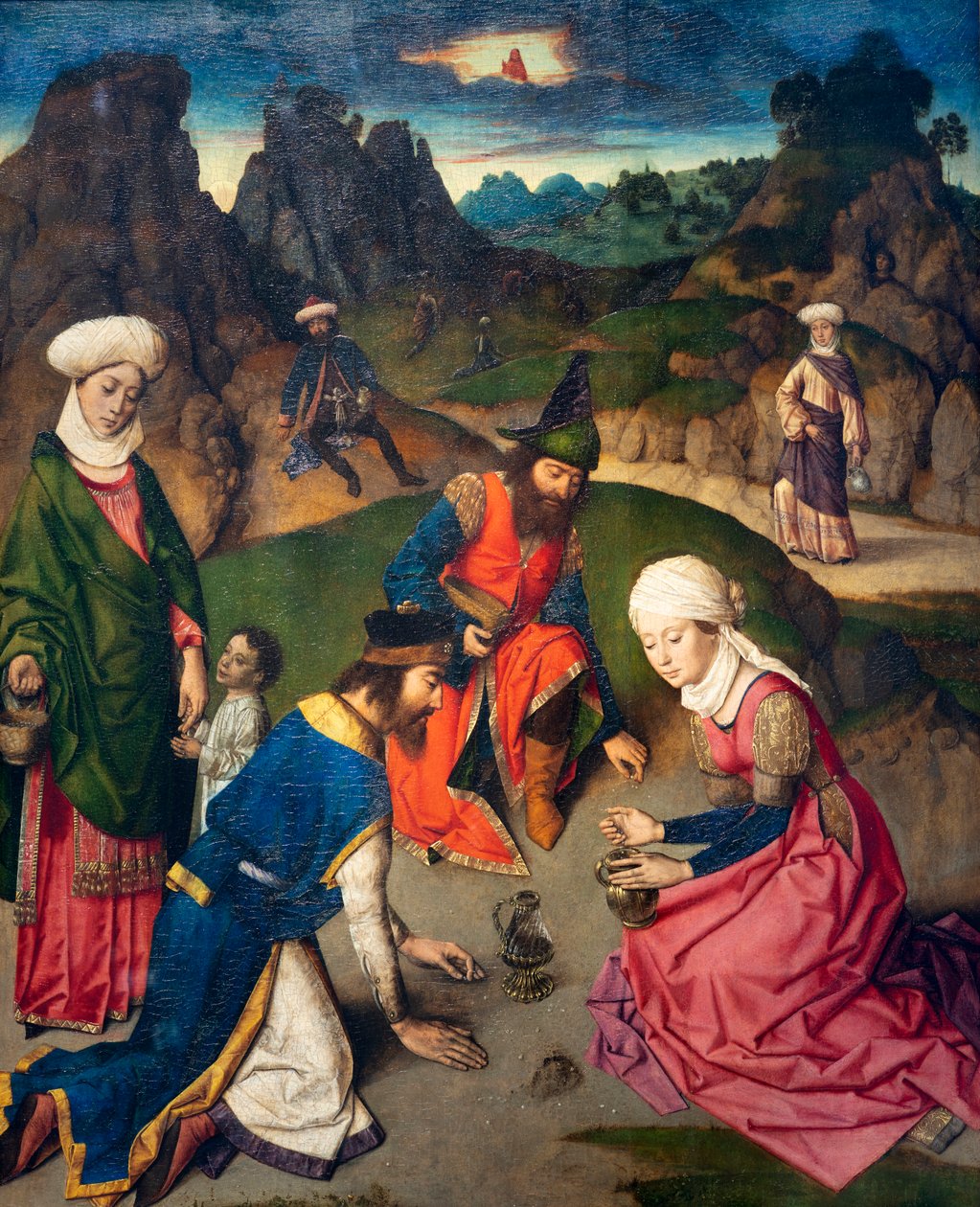 Farní kostel (Parochiekerk Sint-Pieter). Malování. Poslední večeře. Dirk Bouts. 1464-1468. Detail. Pravý panel. od Dirck Bouts