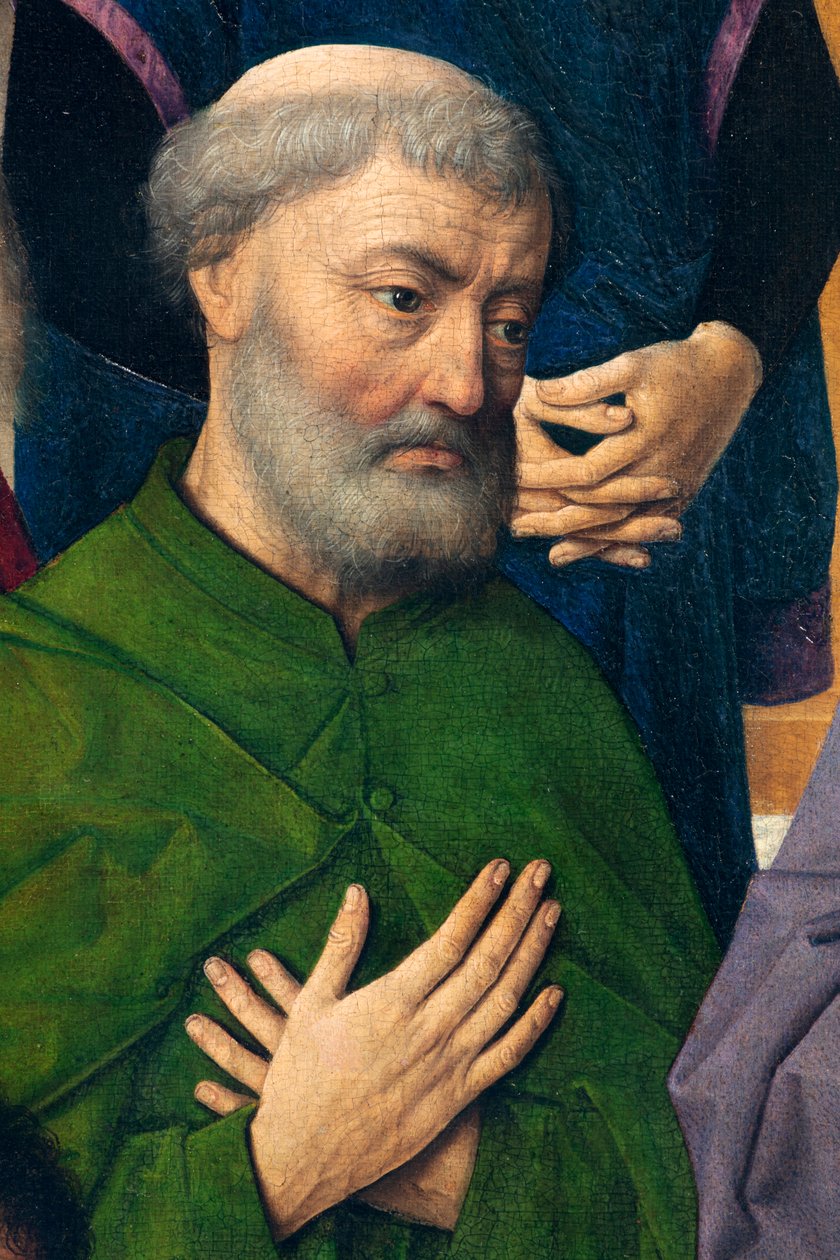 Farní kostel (Saint Peter Parish Church). malování. Poslední večeře. Dirk Bouts. 1464-1468. Detail. centrální panel. od Dirck Bouts