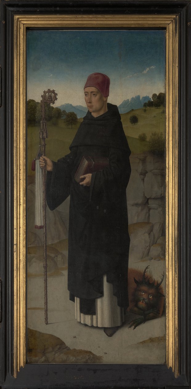 Sv. Bernard, levá deska z Triptychu sv. Erasma, kolem 1460 (olej na desce) od Dirck Bouts