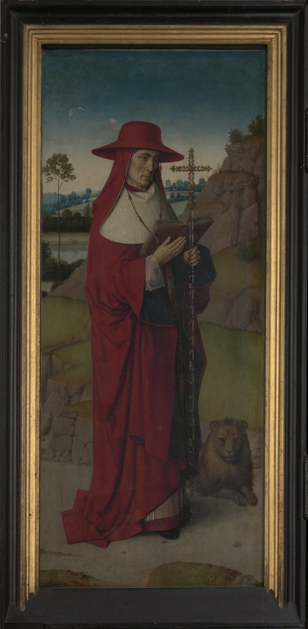 Sv. Jeroným, pravý panel z Triptychu sv. Erasma, kolem 1460 (olej na panelu) od Dirck Bouts