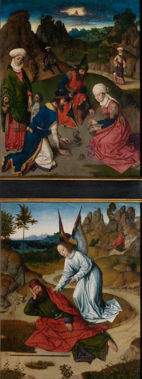 Shromáždění Manny a Eliáše na poušti, z oltářního obrazu Nejsvětější svátosti, kolem 1464-68 (olej na desce) od Dirck Bouts