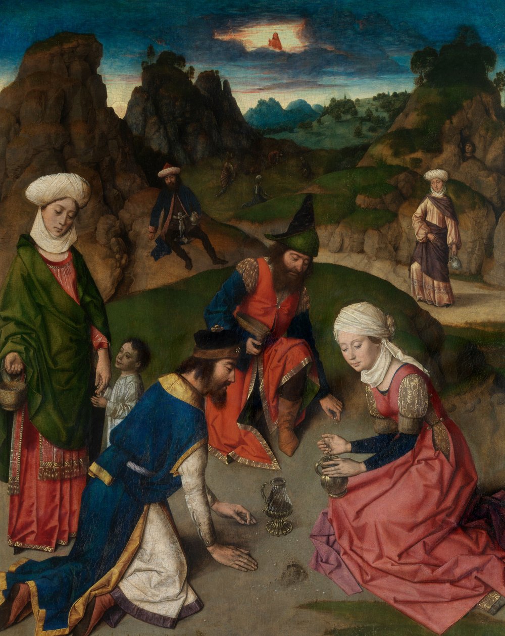 Shromáždění Manny, detail z oltářního obrazu Nejsvětější svátosti, kolem 1464-68 (olej na desce) od Dirck Bouts