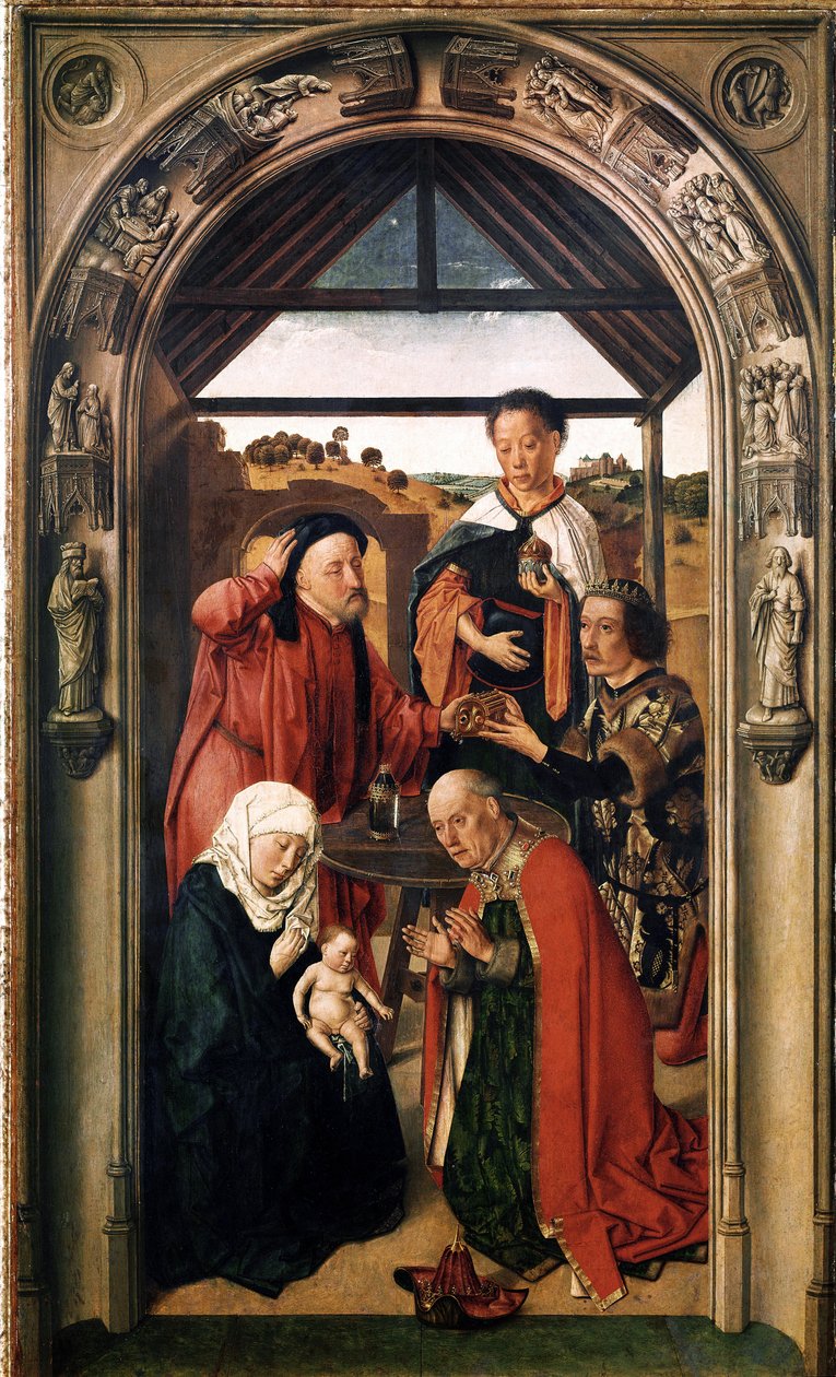 Klanění tří králů (olej na dřevě, cca 1445) od Dirck Bouts